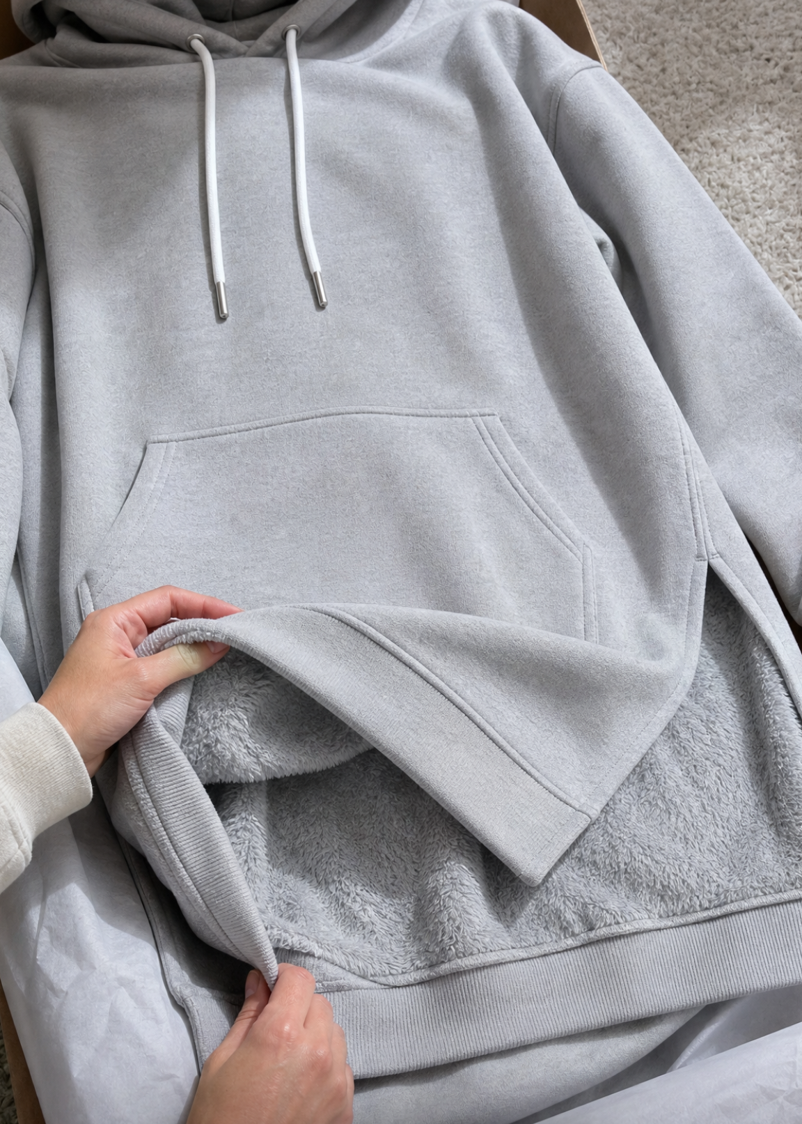 Warmy fleece lining and cotton outer close-up